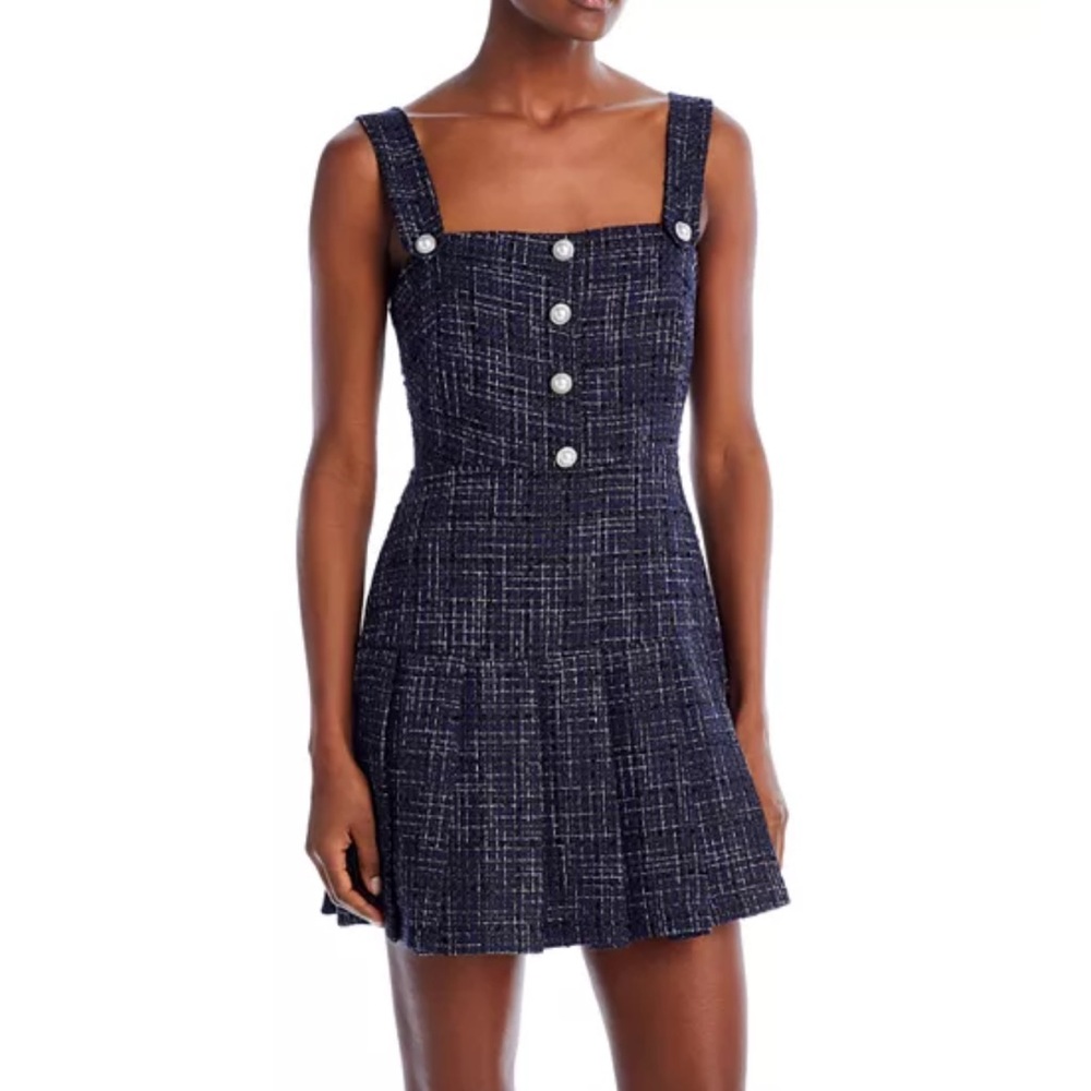 Aqua Blue and White Sheath Mini Dress Sleeveless Square Neck